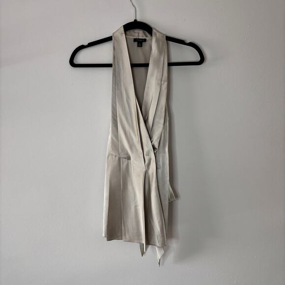 Ann Taylor Silver Grey Satin Wrap Top Sleeveless Blouse Silk Blend Size 4 AS IS - Picture 1 of 16